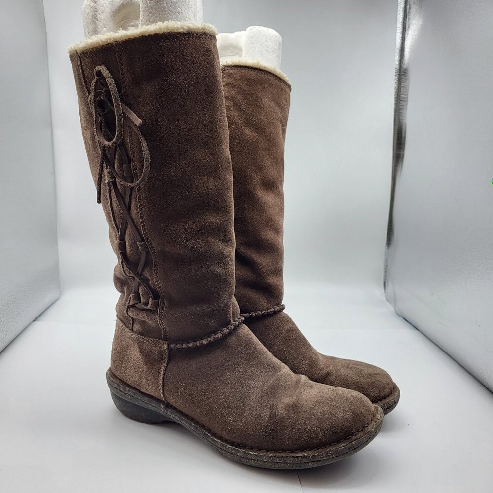 Bjorndal Mid Calf Boots Size 9.5 Wesley Brown Genuine Leather Faux Fur Lining